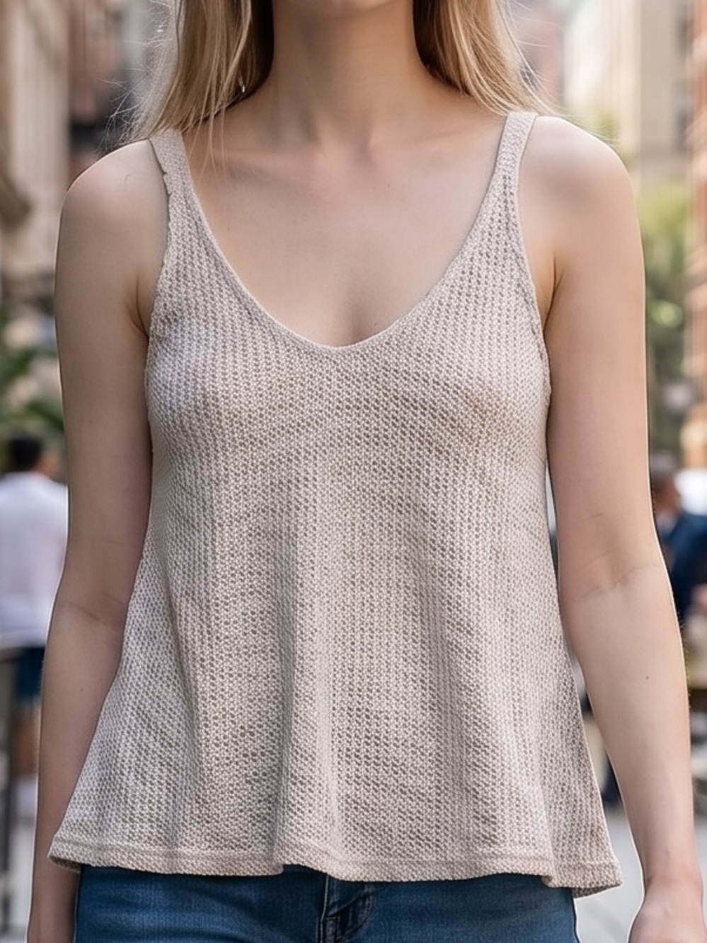 Blu Pepper Beige Knit Tank with Mustard Paisley Back Bow - Picture 3 of 8